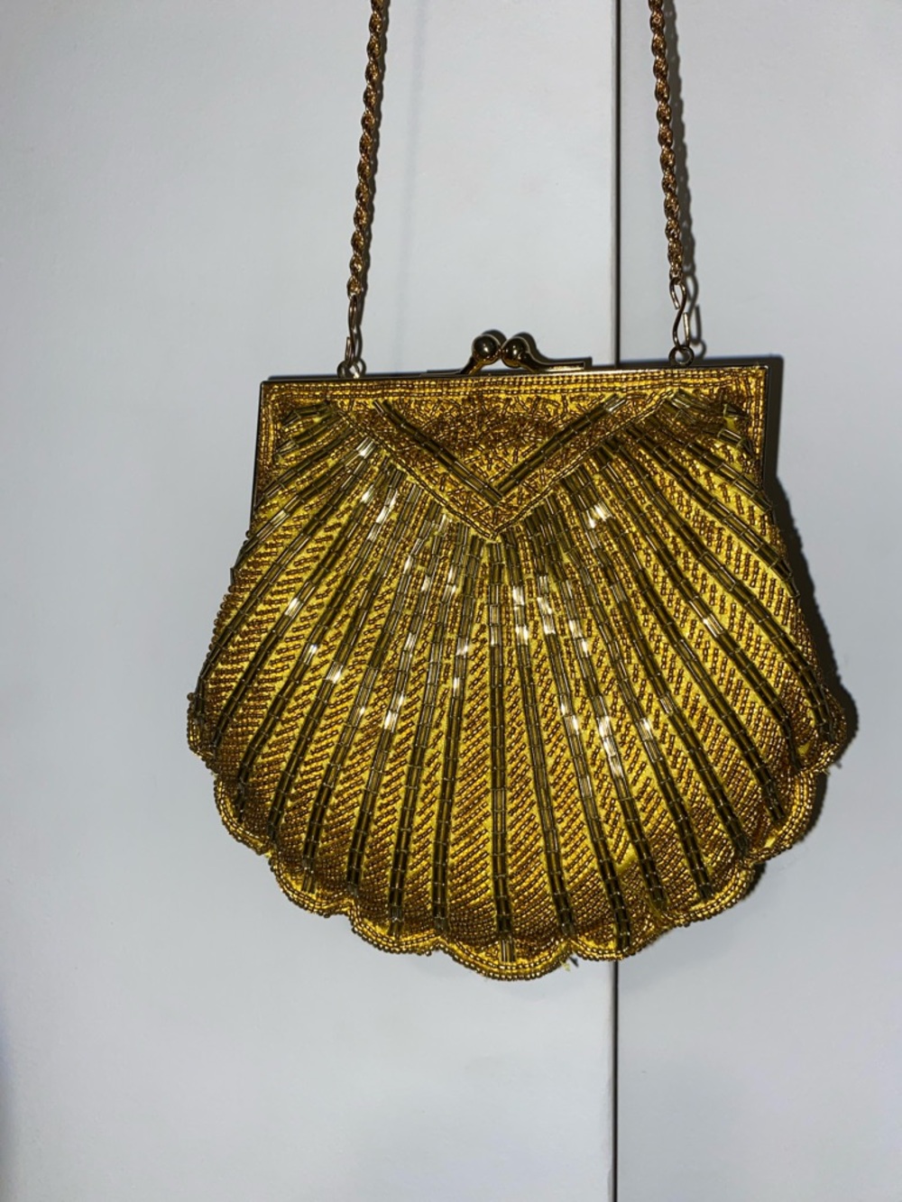 Gold Shell Beaded Evening Shoulder Bag by Jenny Buchanan